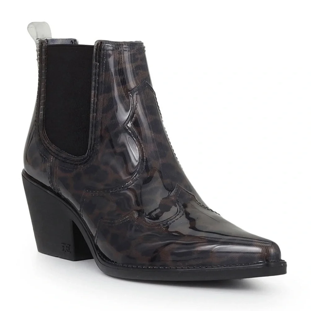 NIB Sam Edelman Winona Western Ankle Rain Bootie Bootie Dark Leopard 8M 38 - Picture 10 of 11